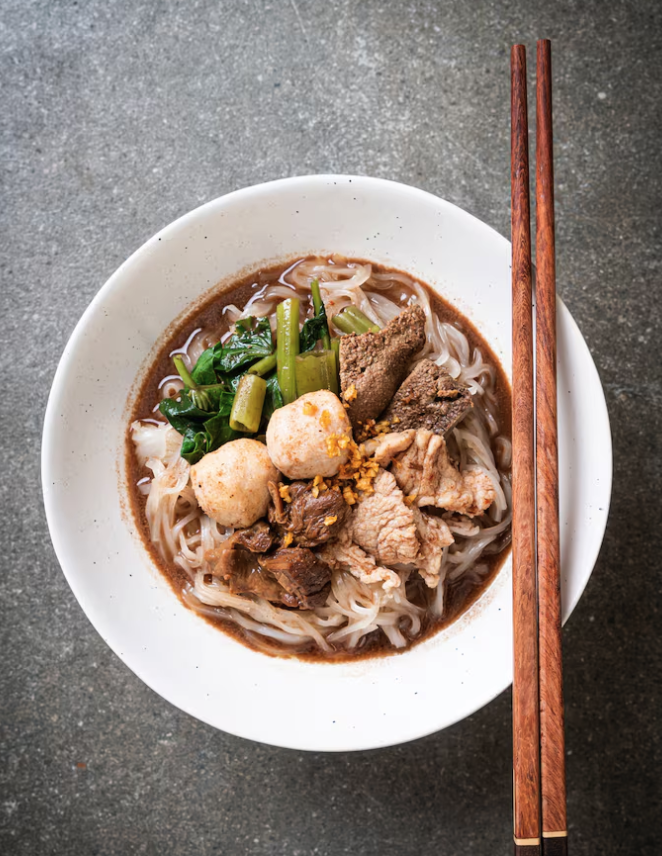 Thai Style Boat Noodles Soup